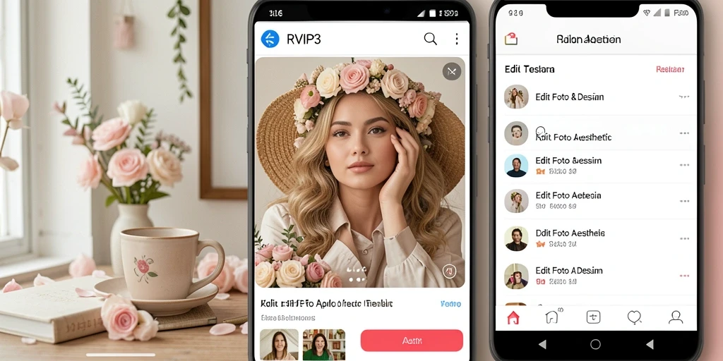 Antarmuka RVIP3 dengan fitur edit foto aesthetic yang menarik.