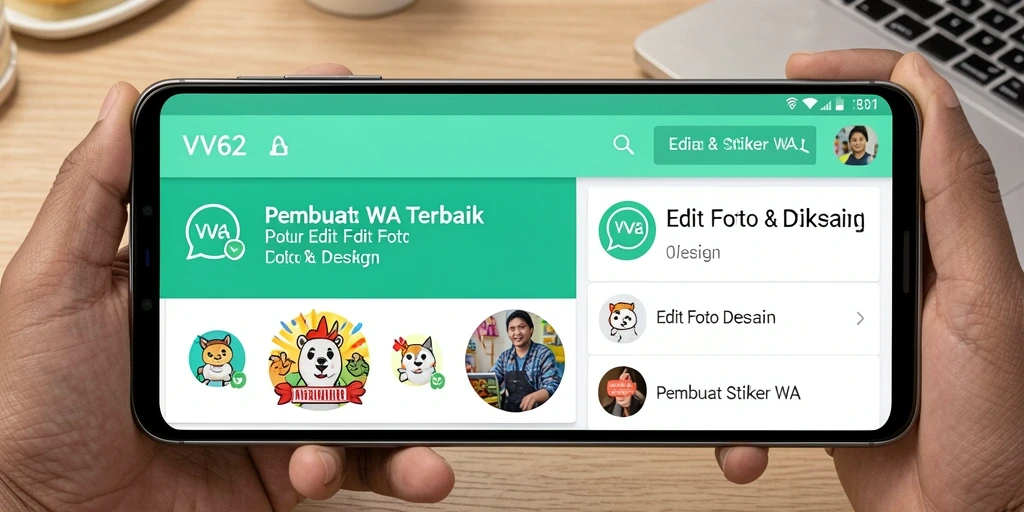 Tampilan antarmuka pengguna aplikasi Pembuat Stiker WA yang menarik dan intuitif.