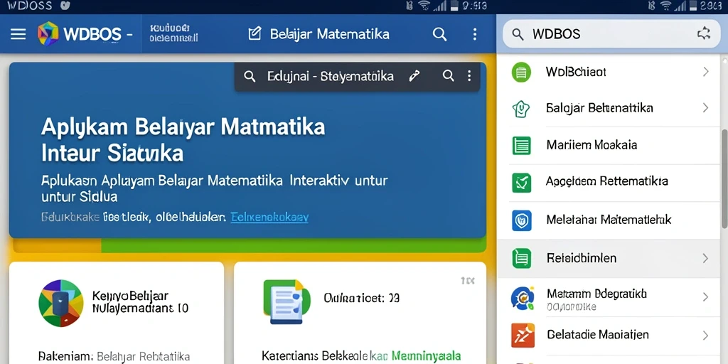 Antarmuka aplikasi WDBOS untuk belajar matematika yang interaktif.