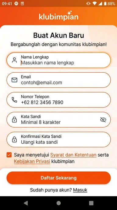 Daftar Akun Baru klubimpian untuk Pengguna Android
